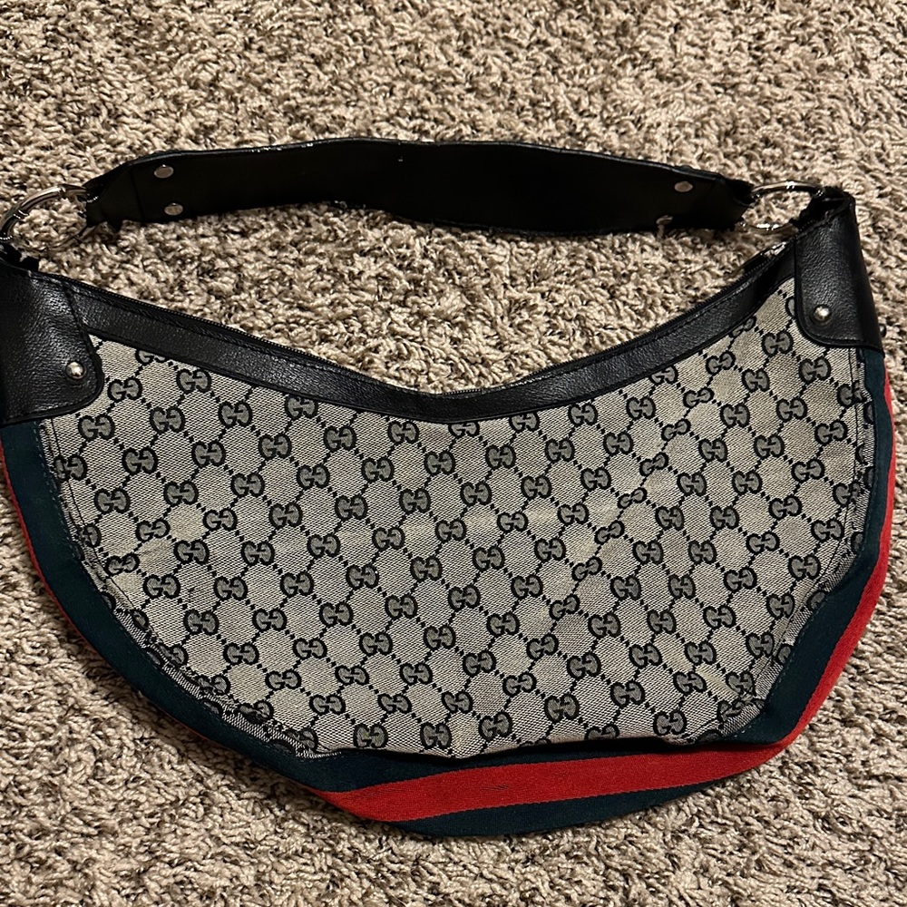 GG Black and Red Monogram Hobo Bag / Shoulder Bag